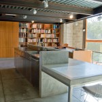 Kitchen island and desk overlook the river